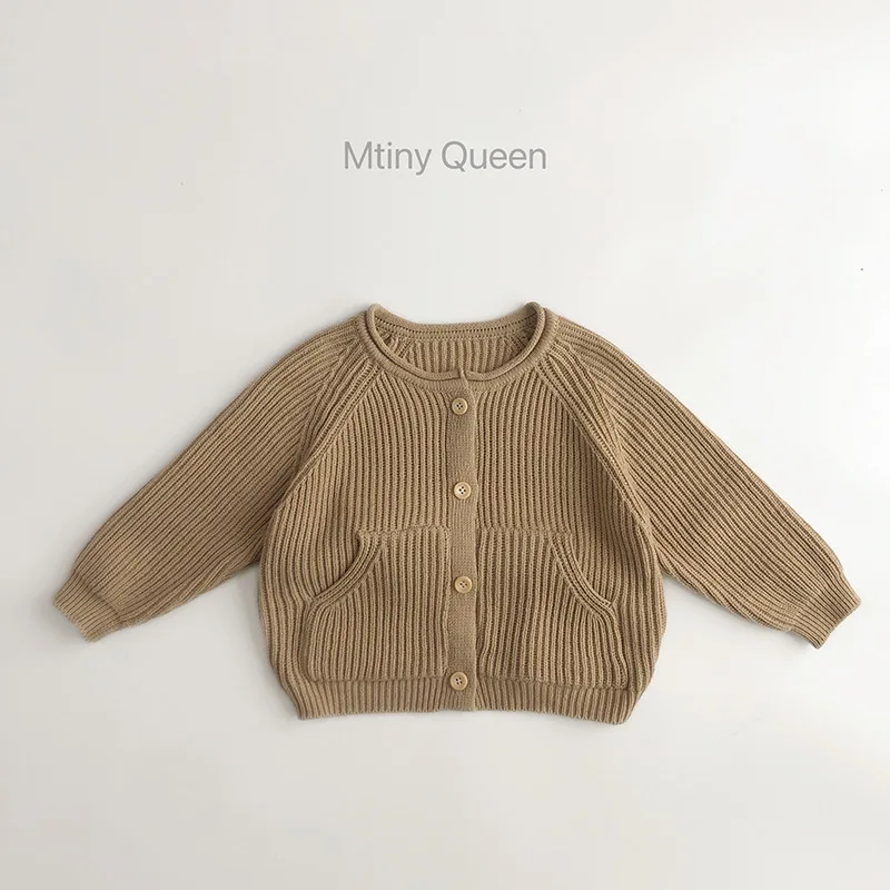 2024 Spring New Children Long Sleeve Vintage Sweater Coat Baby Boy Girl Ribbed Knitted Cardigan Toddler Kids Loose Casual Jacket