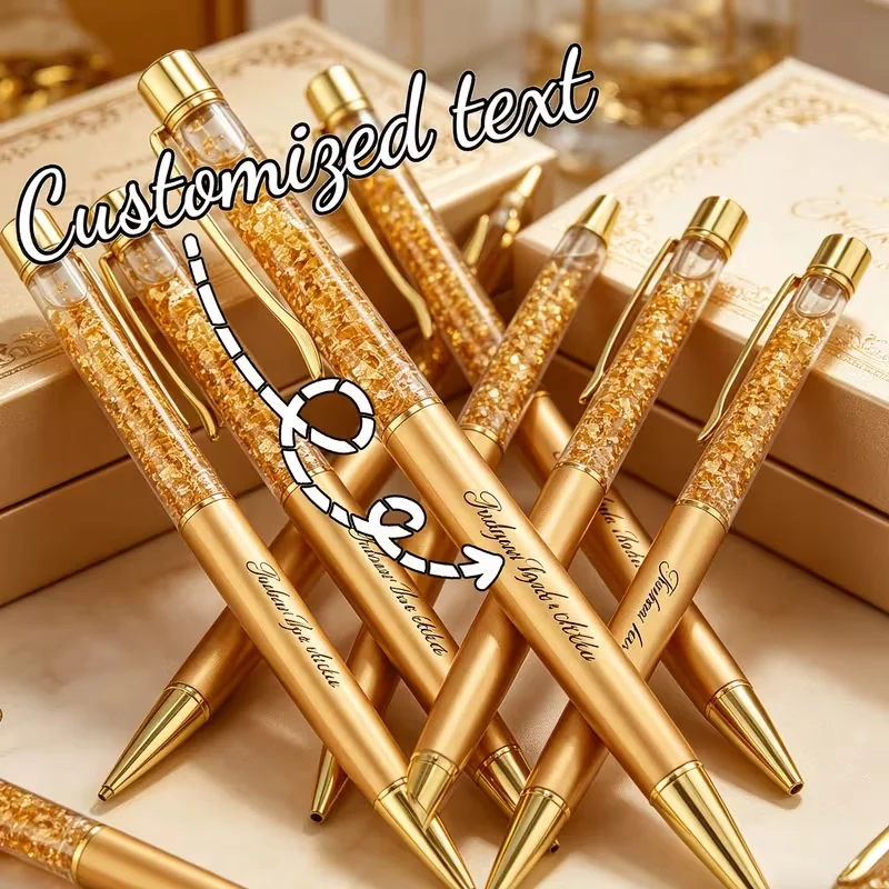 1Pcs/3Pcs/5Pcs/10Pcs (Back-To-School Stationery) Customized Personalized Shiny Gold Crystal Pens, Personalized Metal Signature Pens, Suitable for Christmas, Corporate Events, and Anniversaries, Wedding Corporate Gifts,