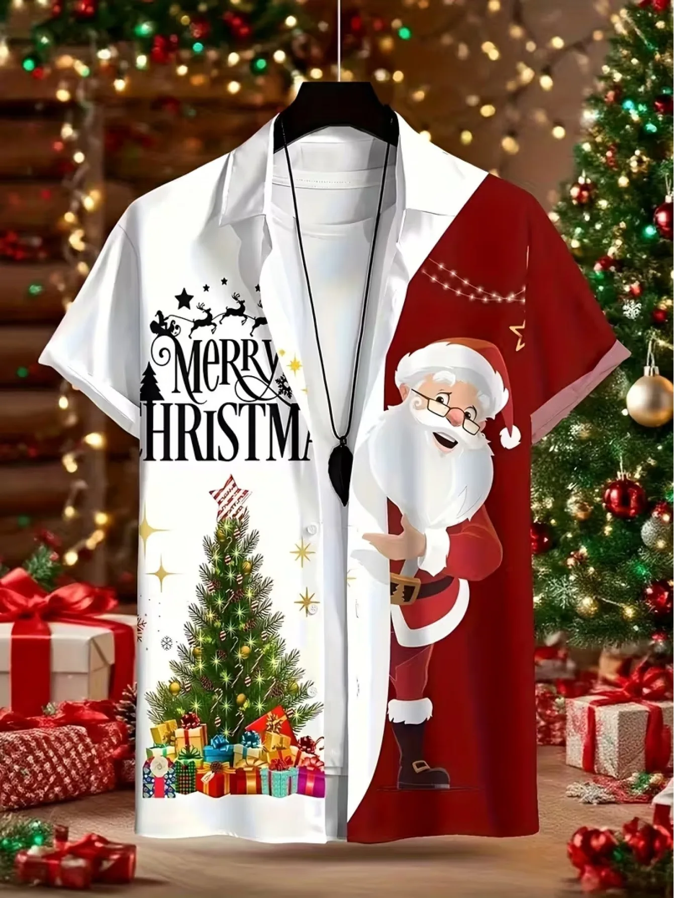 2026 Men's New Christmas-themed Pattern Printed Short-sleeve Shirt Suitable as a Christmas Gift Comfortable Fabric Fast shipping