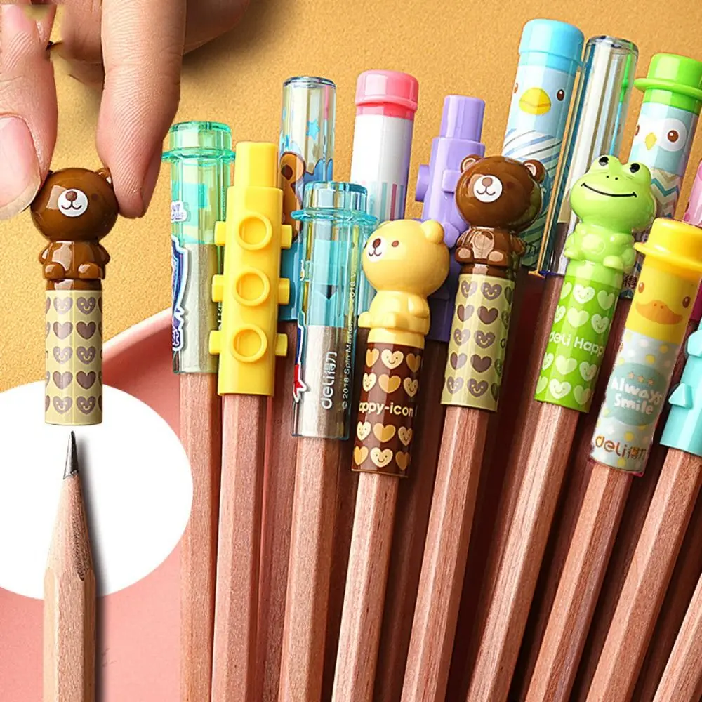 Cartoon Creative Student Stationery Gifts For Kids Bear Frog Plastic Pencil Protective Cover Pencil Cap Children Prize Gifts