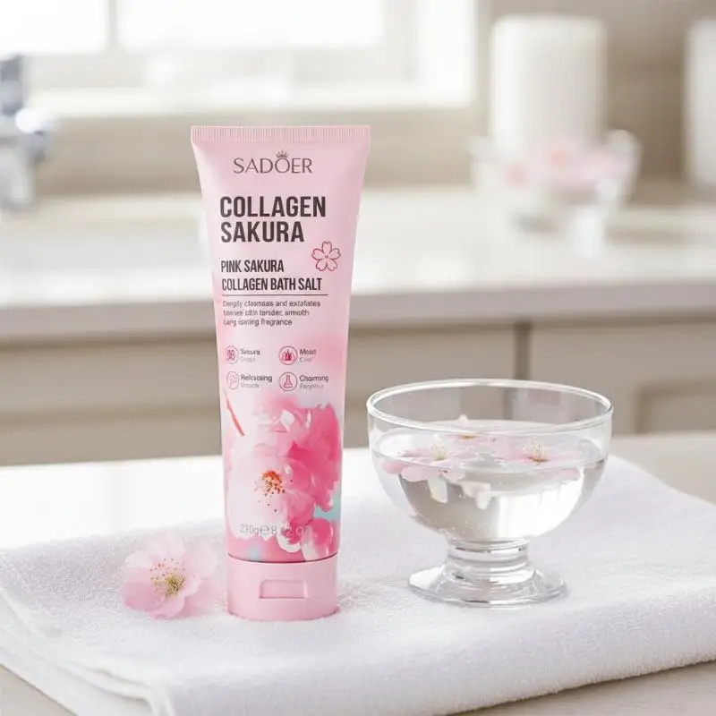 250g Cherry Blossoms Collagen Bath Salt Scrub Natural Exfoliation Cleans And Gentles The Skin Makes The Skin Smooth And Whitens