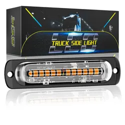 12Led Car Strobe Flash Warning Light LED Emergency Light, Strobe Truck Pickup Side Light,Amber White 12-24V Lighting Decoration