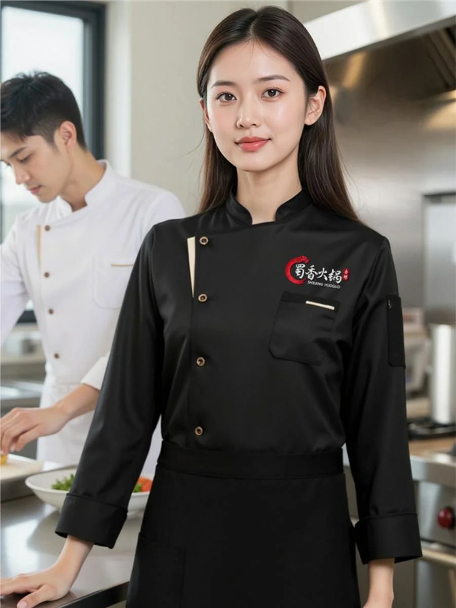 

Рабочая одежда для поваров 2025: Огнестойкая униформа с длинным рукавом для кухни, отеля, ресторана, выпечки, мужская спецодежда