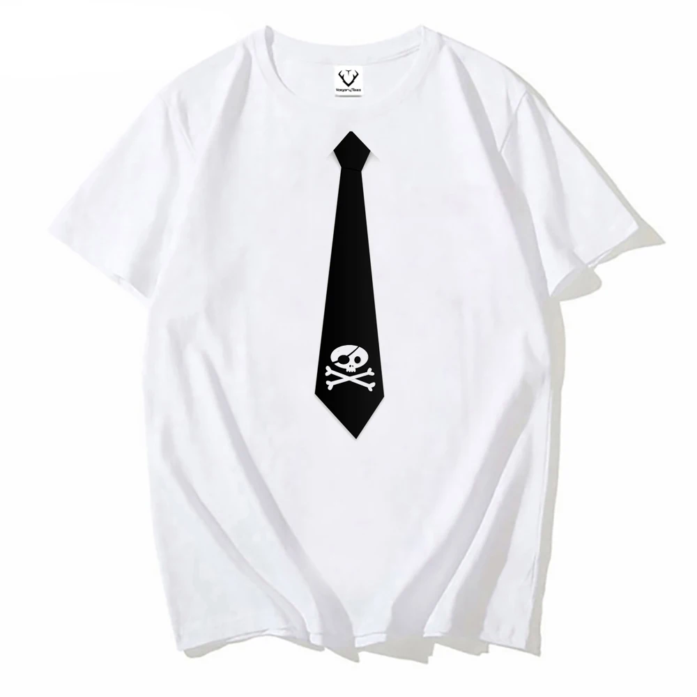 VagaryTees T Shirt Unisex Streetwear Men Fake Suit Tie Print white T Shirt Hip Hop Black tie for pirates Short Sleeve T Shirt