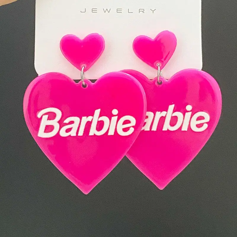 New Miniso Barbie Pink Earring Stud Earrings Cartoon Love Fashion Eardrop Girl Kawaii Birthday Gift Originality Jewelry