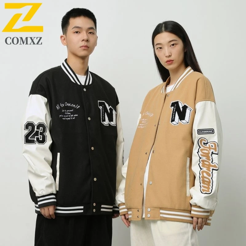

COMXZ Autumn Mens Casual Baseball Jacket American Style Printed Embroidery Windproof Coat Outdoor Sport Trendy Windbreaker