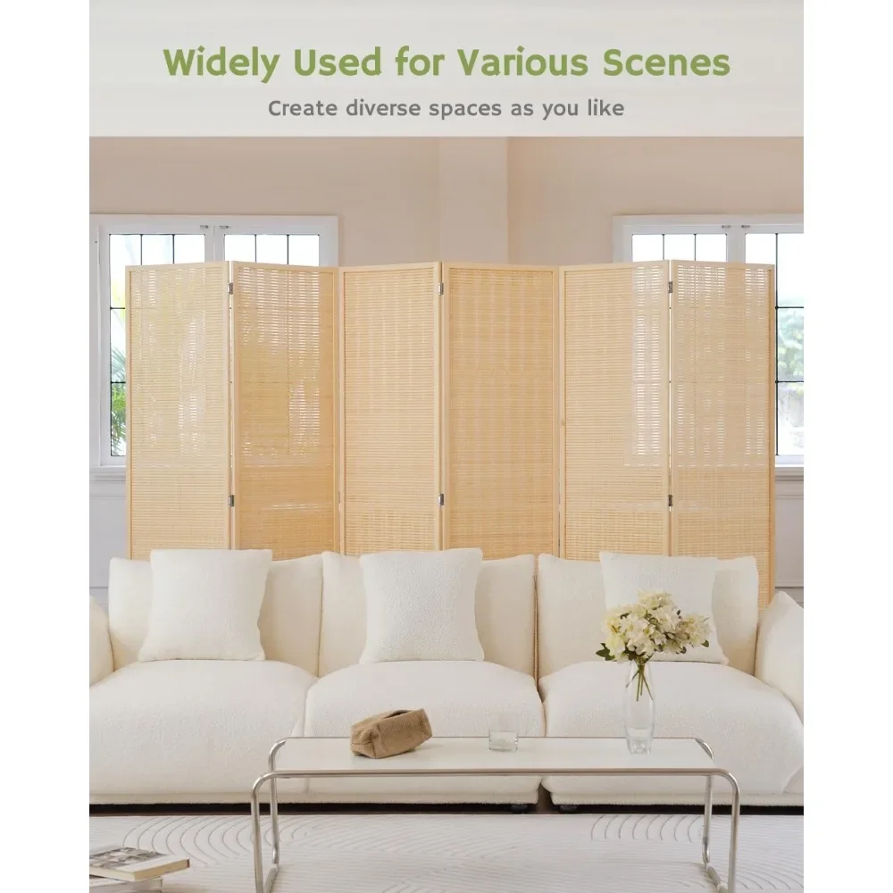 Room Divider Folding Privacy Screen, 6 Panel Room Divider Screen - 6 ft. Tall Bamboo Divider Panel for Room Partition Wall,Beige