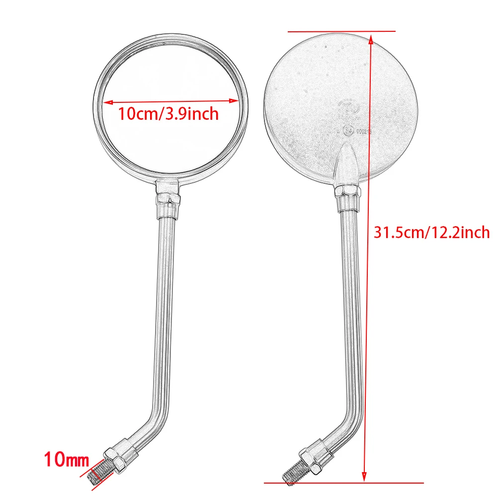 2pcs Universal Motorcycle Black Round Mirror Fit For Most 10mm Thread Dia Rear View Mirror Side Mirrors