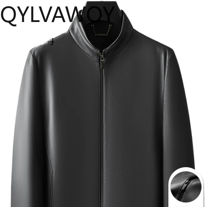 

QYLVAWOY 2200, осенне-зимняя мужская кожаная куртка из натуральной овчины, новый стиль, деловая брендовая верхняя одежда с воротником-стойкой LJ2616