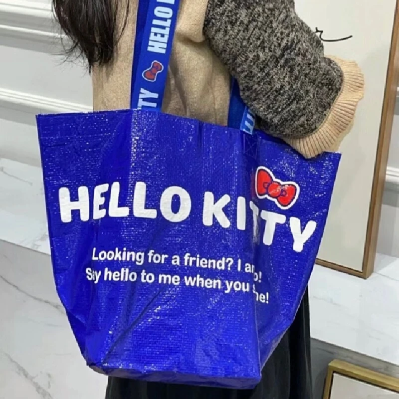 Sanrio Cute Cartoon Character Kitty Printed Klein Blue Large Capacity One Shoulder Shopping Eco Friendly Handheld Woven Bag