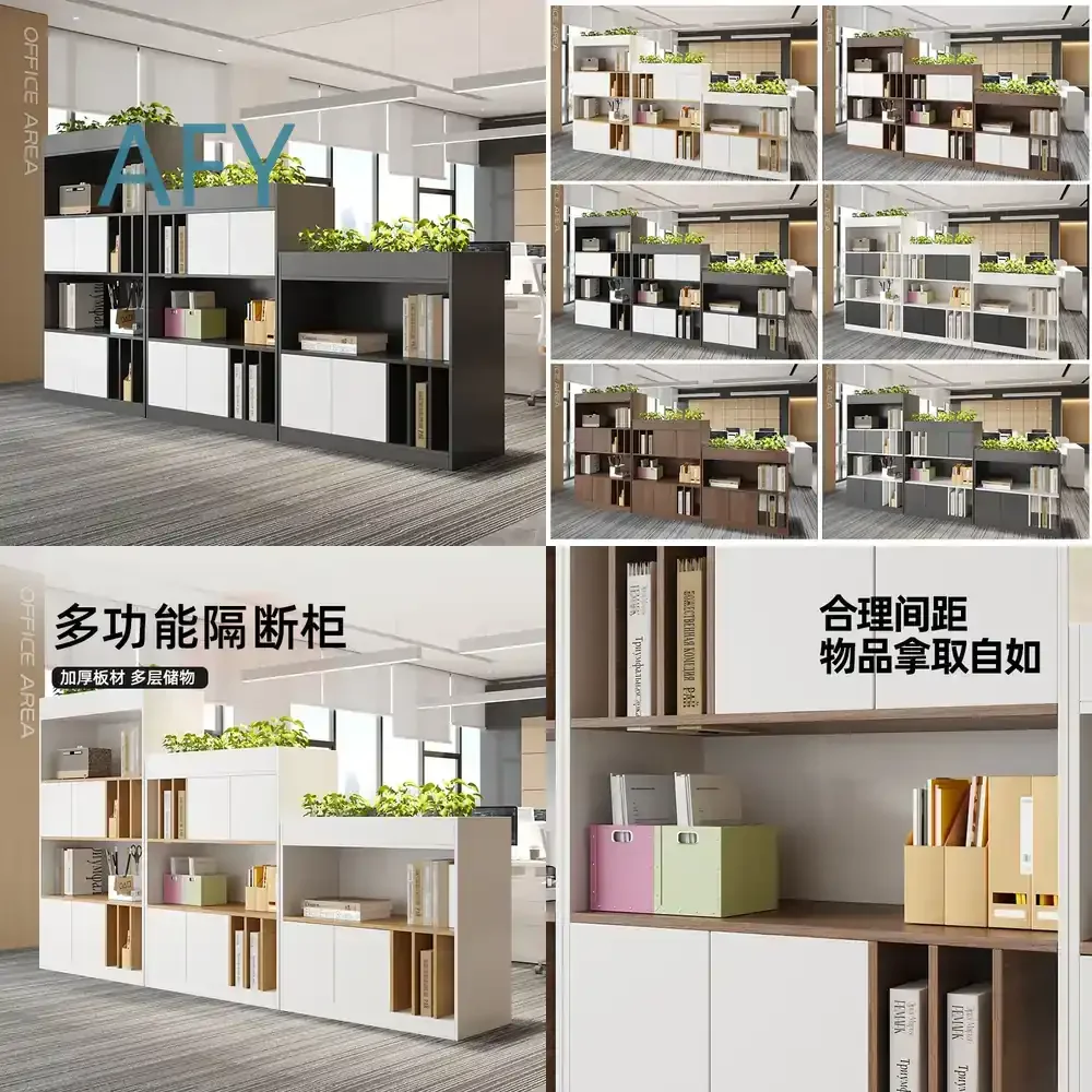 Office Partition Cabinet for Desk Divider Screen File Locker Wooden Decorative Groove Shielding Side Shelf Station for Home