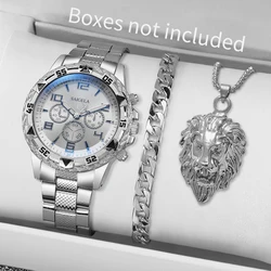 3PCS/Set Fashion Steel Band Men's Watches Arabic Dial Man Business Watches Jewelry Set(Without Box)