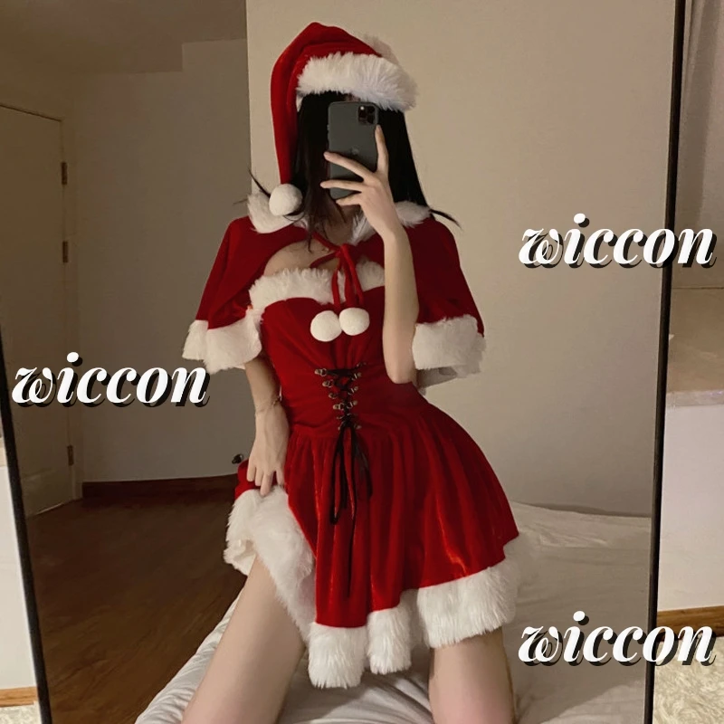 2024 Christmas Lady Santa Claus Cosplay Costume Winter Bunny Girl Cape Xmas Cloak Hat Outfits Halloween Cloak Women Custome