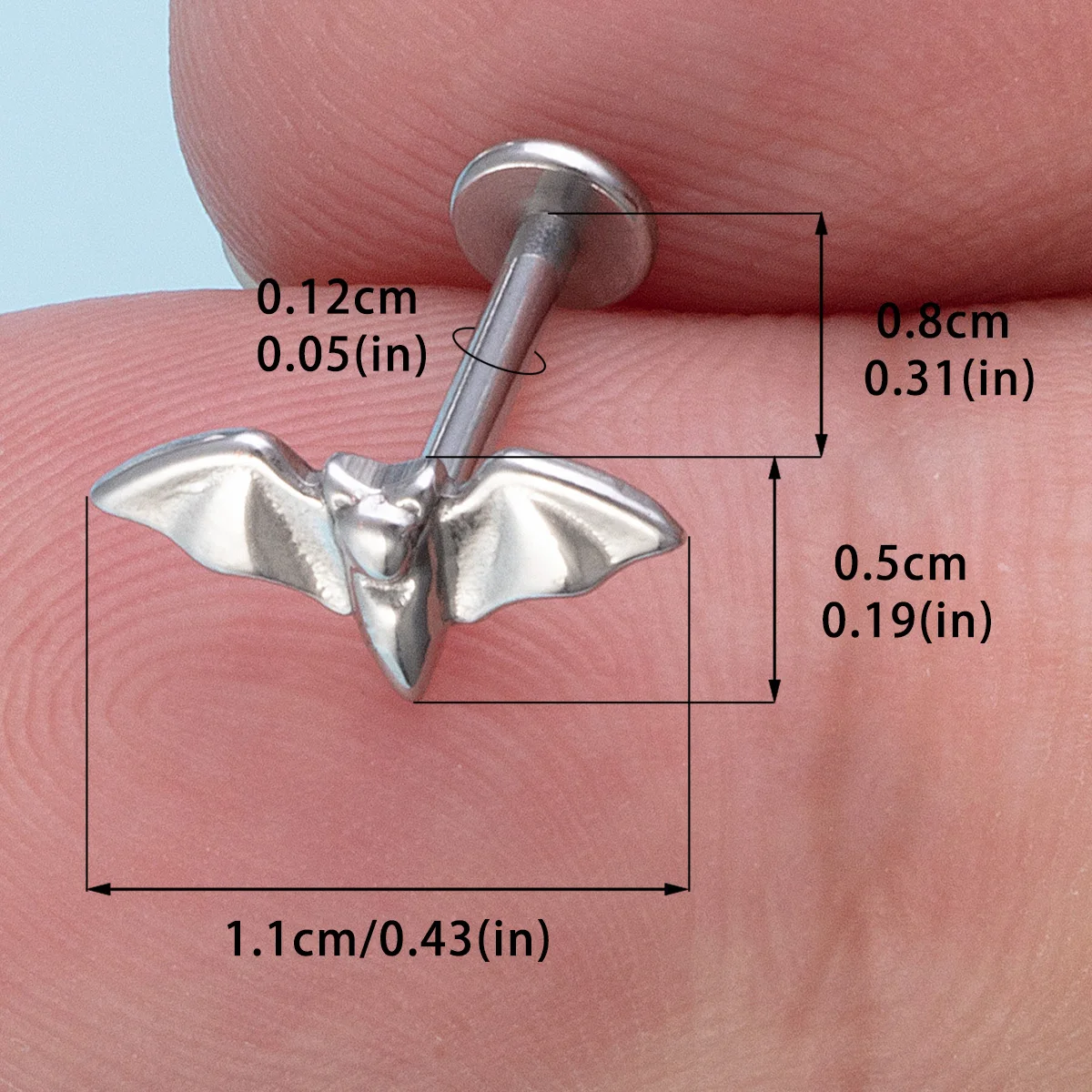 Halloween Bat Labret Monroe Piercing Lip Ring, 16G