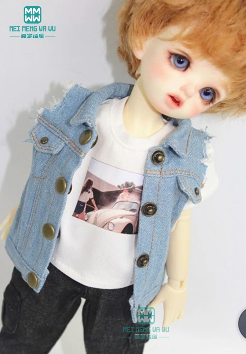 

BJD doll clothes fits 27cm-30cm 1/6 BJD doll casual denim suit vest T-shirt trousers