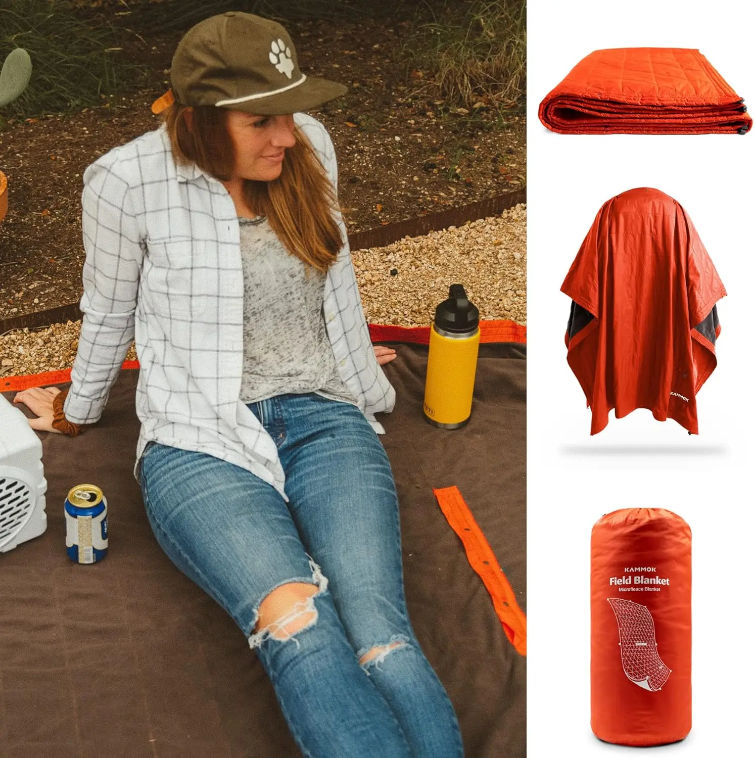 Field Blanket - Microfleece, Water Resistant, Portable, Durable, Indoor/Outdoor Camp Blanket (84 in × 50 in) - Ember Orange