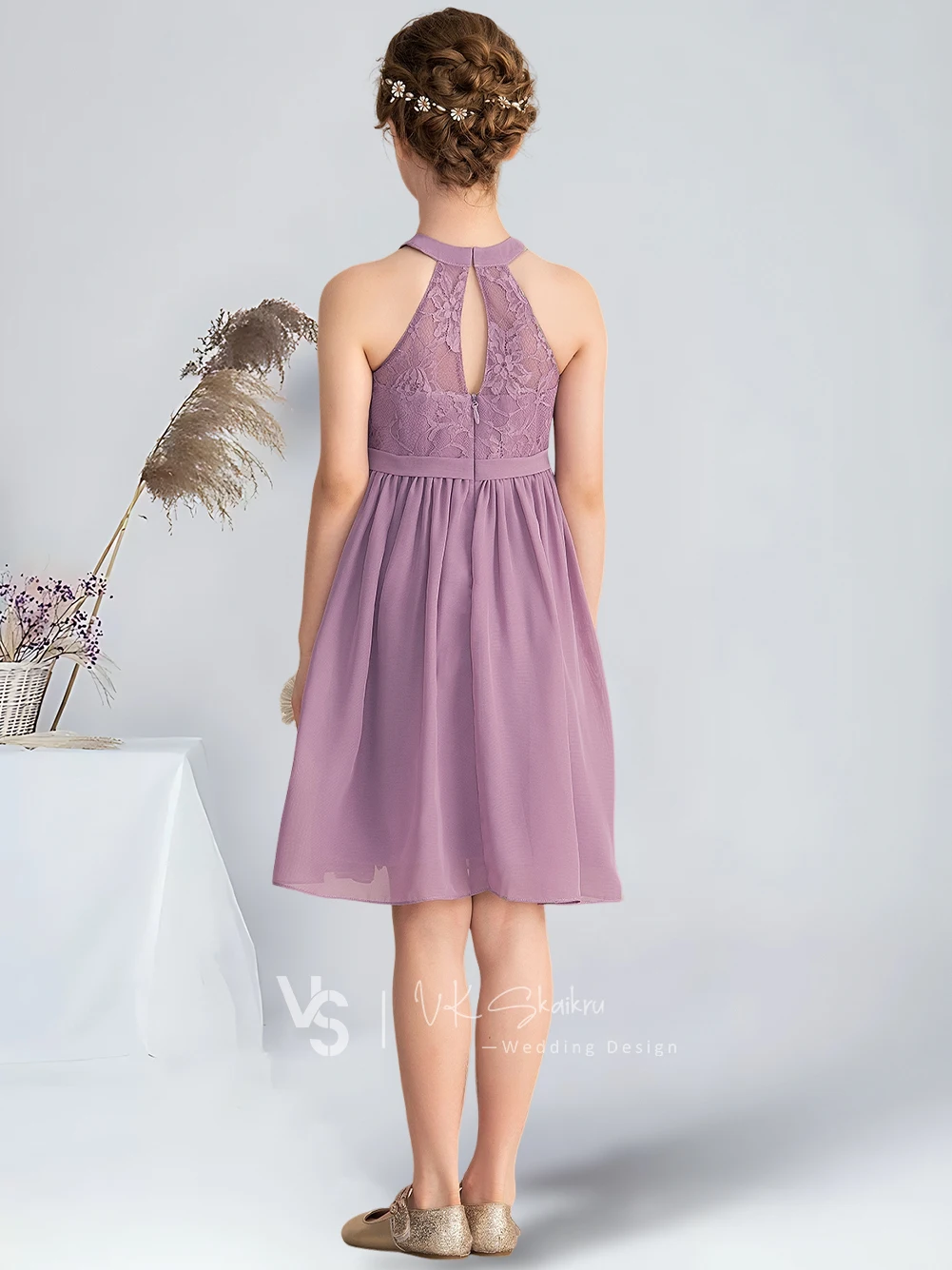 فستان وصيفة العروس الصغير على شكل حرف a للأطفال فستان فتاة الزهور من الشيفون والدانتيل لحفلات الزفاف وحفلات الفتيات #2