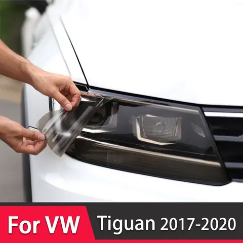 자동차 전조등 보호 필름, 투명 TPU 스티커, 폭스바겐 VW 티구안 2017 2018 2019 2020 액세서리, 전조등 블랙