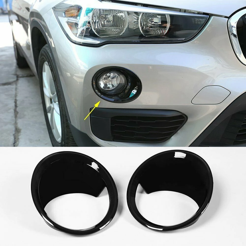 2Pcs Glossy Black Car Front Fog Light Lamp Cover Trim for-BMW X1 F48 2016-2019