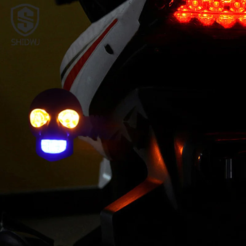 

2Pcs Dual Color Moto LED Skull Shape Waterproof Fog Light Turn Signal Auxiliary Headlights ATV Scooter For Racer Spotlight