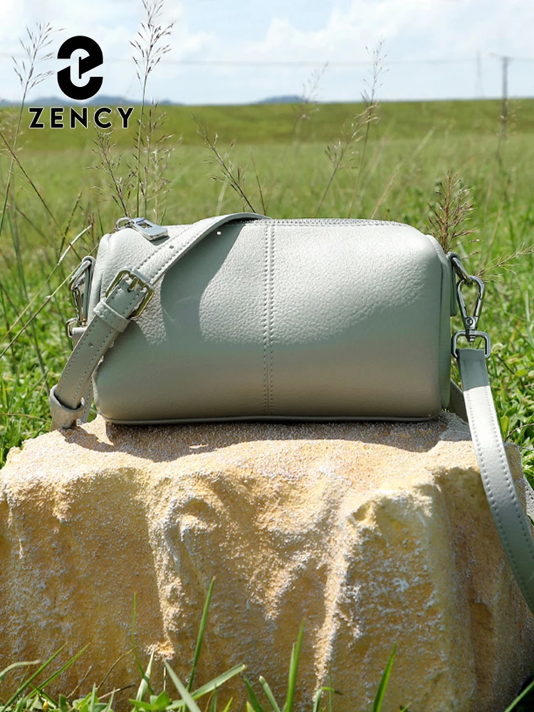 Zency Women's Light Grey Handbag Genuine Leather Ladies Shoulder Small Red Crossbody Bag Hobos Satchels 2025 Trend Fashion