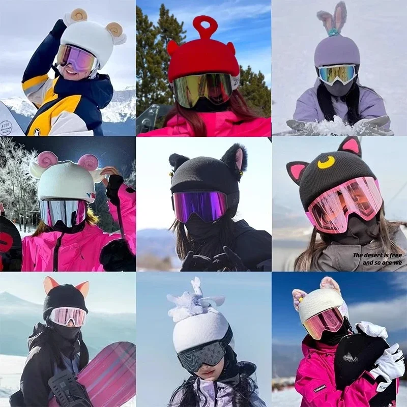 Copri casco caldo da sci per donna Uomo Copri casco da sci Decor Snowboard Lavabile Sport all'aria aperta Simpatici accessori per casco lavorato a maglia