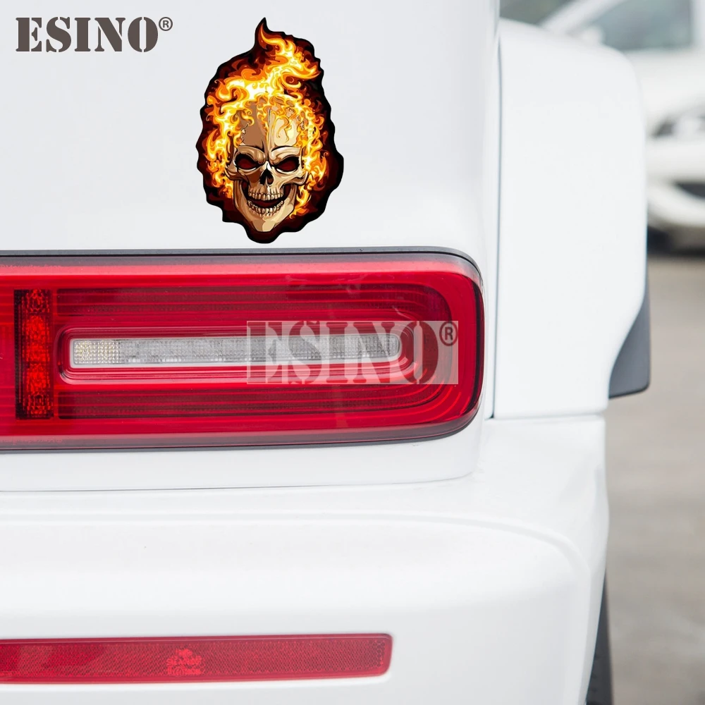 Cool Fire Flame Skull Car Sticker, Durable Waterproof PVC Vinyl Decal for Car Bumper, Rear Window, Motorcycle & Helmet