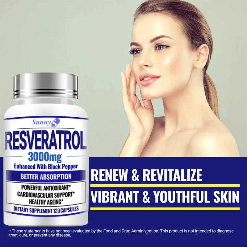 Natural Resveratrol Antioxidant Supplement - Balances Body Energy, Skin Cell Health, Improves Brain Function and Immune System