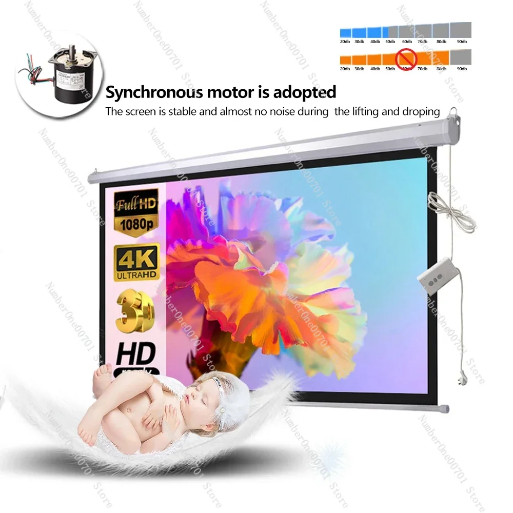 72 84 92 100 120 150 inch Motorized Projection Screen 4:3 16:9 Electric Drop Down Projector Screen with Remote control