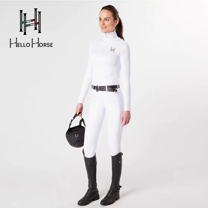 مرحبا الحصان الفروسية الرياضة القمم المرأة ملابس الفروسية Kidsren فارس المعدات الفروسية التدريب بأكمام طويلة تي شيرت تسخير