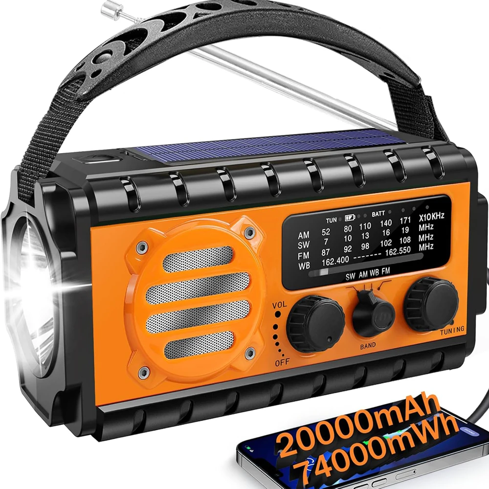 

20000mAh Emergency Radio Multifunction AM/NOAA/FM Radios Hand Crank Portable Emergency Radio Flashlight Reading Light SOS Alarm