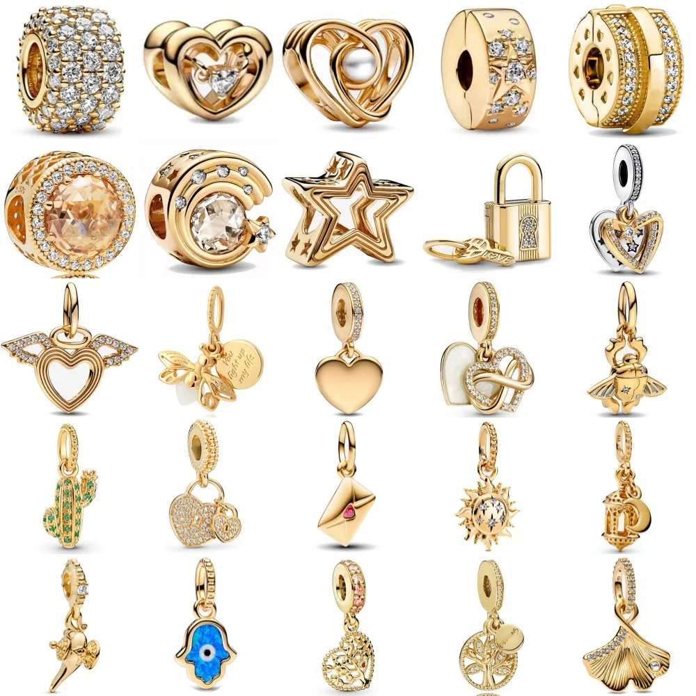 925 الفضة الذهبية على شكل قلب حبة، مغلف، قلادة النخيل الزرقاء مناسبة للسوار الأوروبي الأصلي DIY مجوهرات رائعة #1