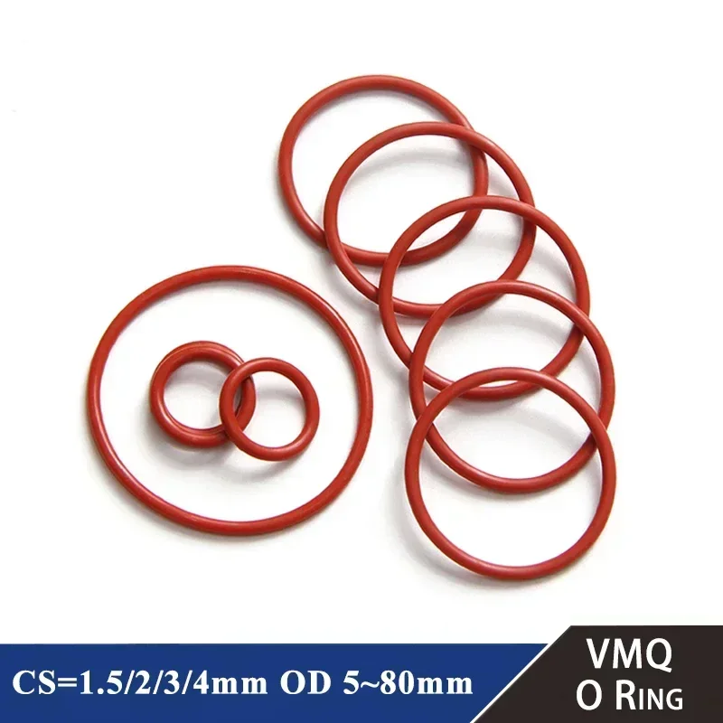 10pcs VMQ O Ring Silicone O-Ring CS 1.5/2/3/4mm Red Food Grade Rings OD 5-80mm Washer Gaskets Waterproof And Insulated Gasket