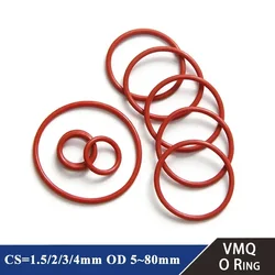 VMQ-junta tórica de silicona, 10 piezas, CS 1,5/2/3/4mm, anillos rojos de grado alimenticio OD 5-80mm, juntas de arandela impermeables y aisladas