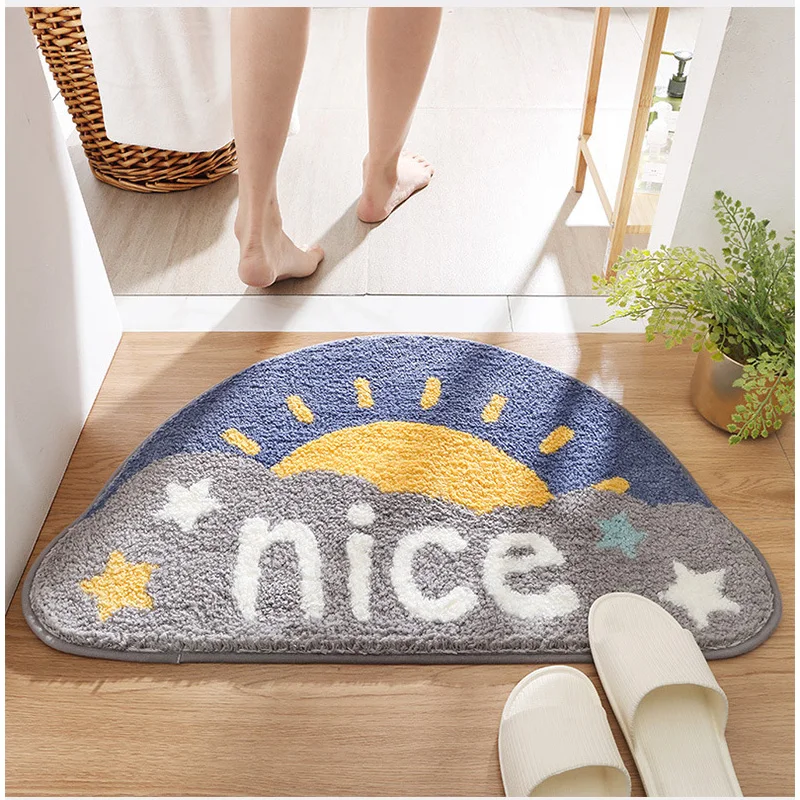 45*75cm Bath Mat Modern Semicircle Flocking Lucky Rainbow Bathroom Rug Waterproof Bathtub anti-slip Carpet Entrance Foot Mat