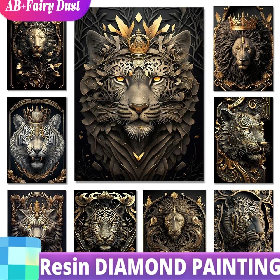 

Смола AB Фея Пыль Сверло Золото Искусство Металл Лев Тигр Алмазная Картина DIY Полный Квадратный Набор Для Вышивки Крестом Мозаика Животные Домашний Декор