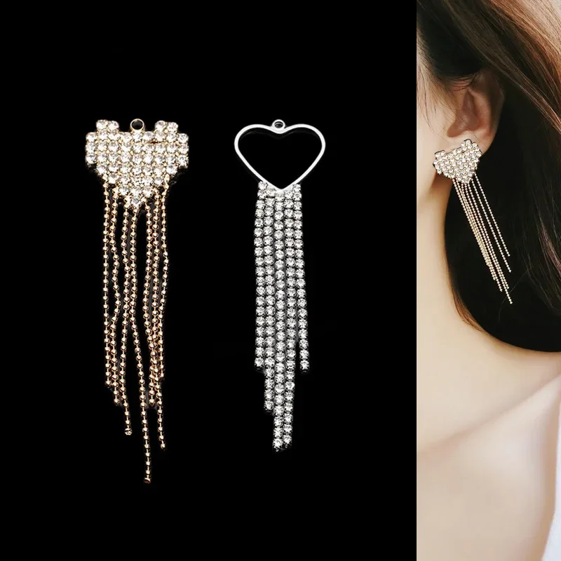 Engood 50Pcs Heart Rhinestone Fringe Pendant Button Sewing Trim & Embellishments Craft Buckle for Earring Decoration DIY Hair