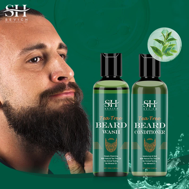 Sevich Beard Care Kit Tea Tree Beard Shampoo Moustache Growth Hair Repairs Softness Strength Gently Clean Hair Care Conditioner