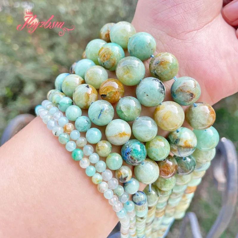 6/8/10mm Natural Green Azurite Round Smooth Stone Beads For DIY Necklace Bracelets Jewelry Making Spacer Strand 15 inches
