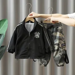 Children Autumn New Long Sleeve Cardigan Zipper Jacket+Camouflage Pocket Pants 2PCS Kids Spring Sport Outfits Baby Boys Clothes