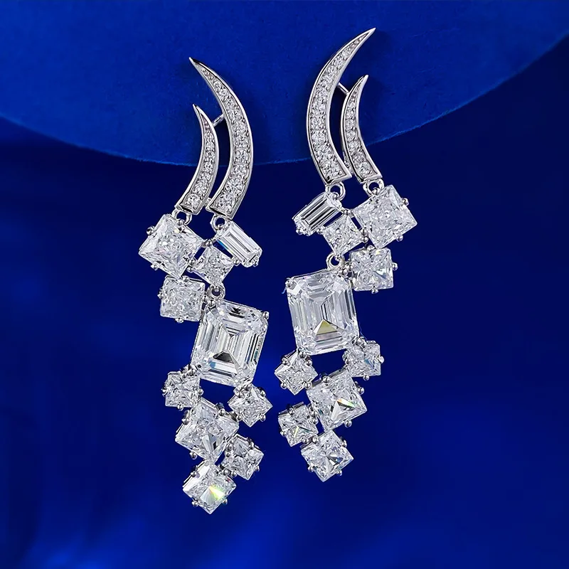 Fine 100% Real 925 sterling silver Dangle Earring Lab Diamond Party Wedding Drop Earrings for Women Bridal Engagement Jewelry
