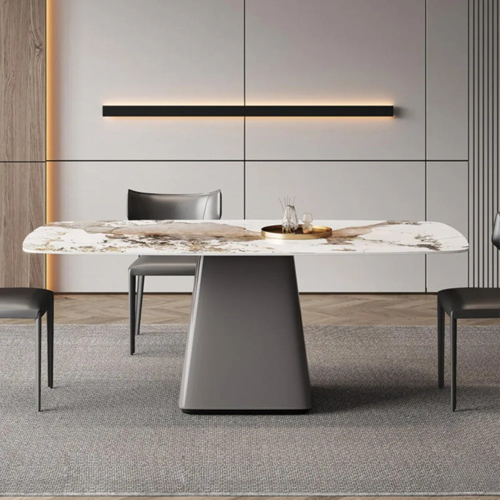 Modern Luxury Rectangular Marble Dining Table Metal Base Durable Waterproof Design Dining Furniture For Home And Hotel Use