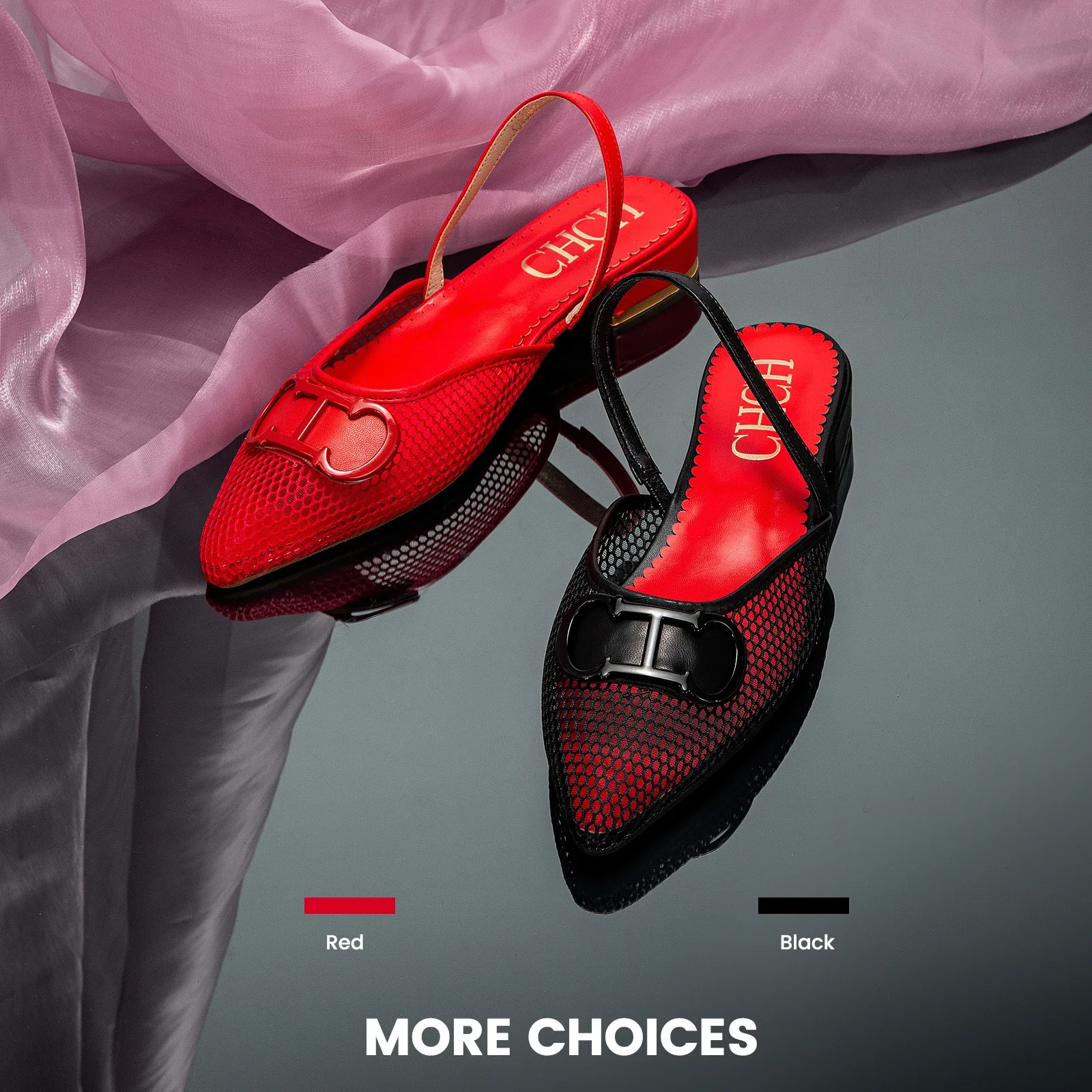 

C-H Women's Flat Shoes 2024 New Mesh Hollow Sandals Black Woman Shoes