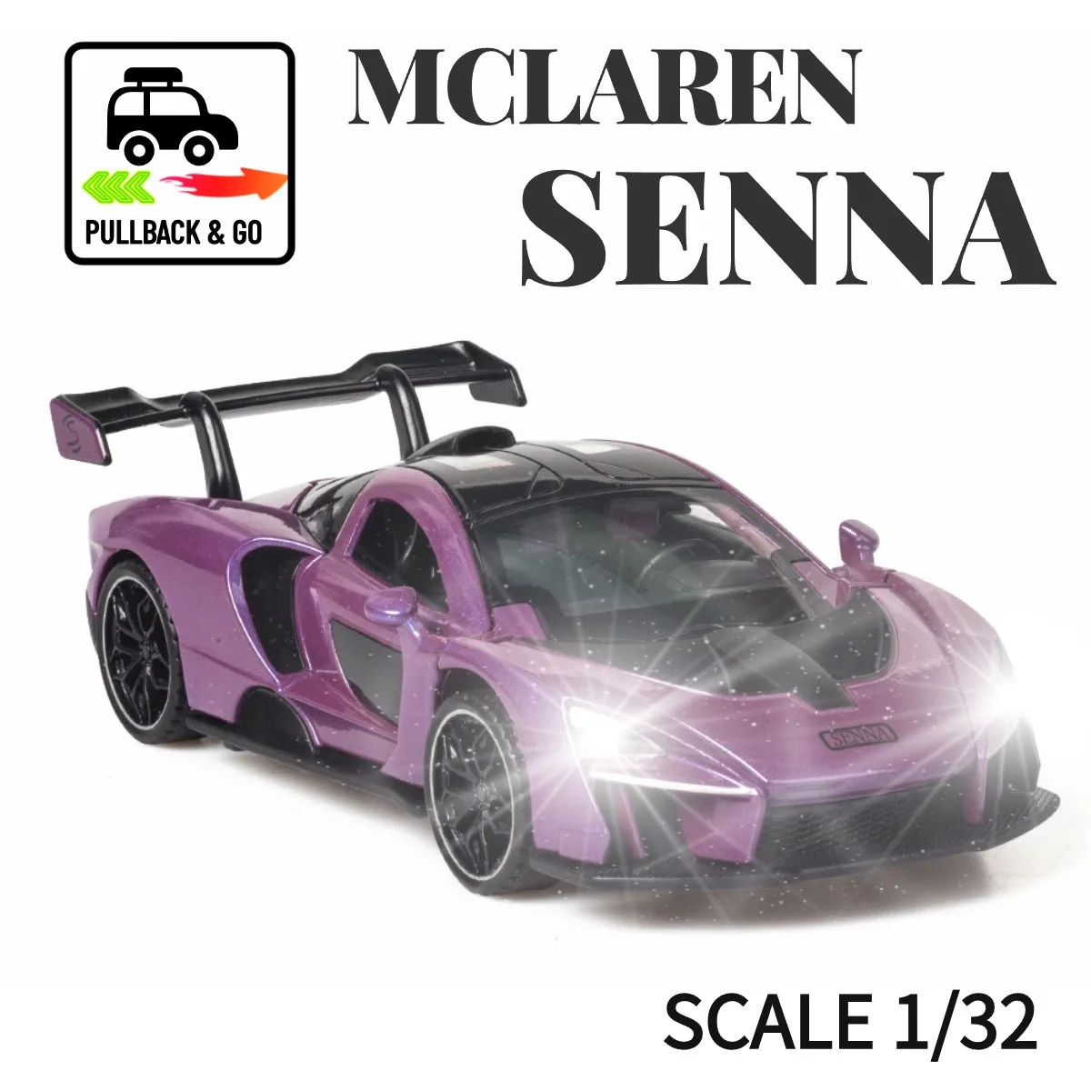 

Scale 1:32 Mclaren Senna Pullback Car Toy with Lights Engine Sound, Metal Diecast Car Audi Nissan Model Gift Kid Boy Toy