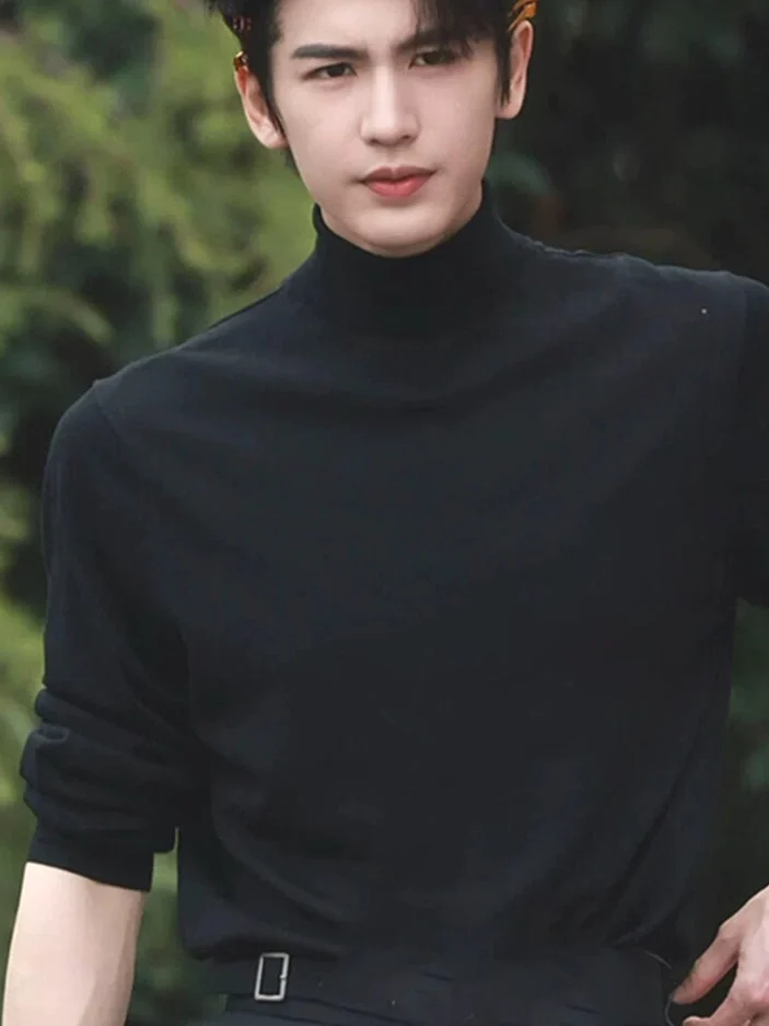 

Bla f-High Collar Elastic Slim Fit Knitwear oulder Length Men's Sweater Autumn Winter Inner Wear Casual Soft Knitted Top