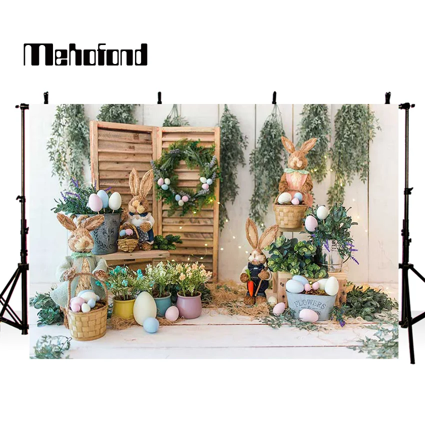 Mehofond Ostern Kulissen Frühling Eier Hase Porträt Fotografie Hintergrund Gras Kaninchen Baby Dusche Party Hintergrund Photophone
