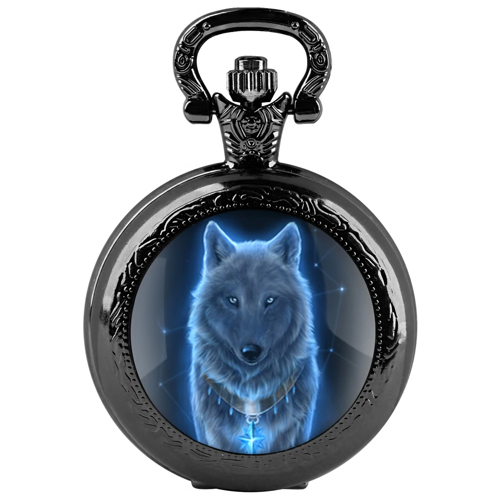 ساعة جيب كوارتز على شكل قبة زجاجية زرقاء رائعة للنساء والرجال قلادة سوداء، سلسلة ساعة قلادة فريدة من نوعها إكسسوارات هدايا