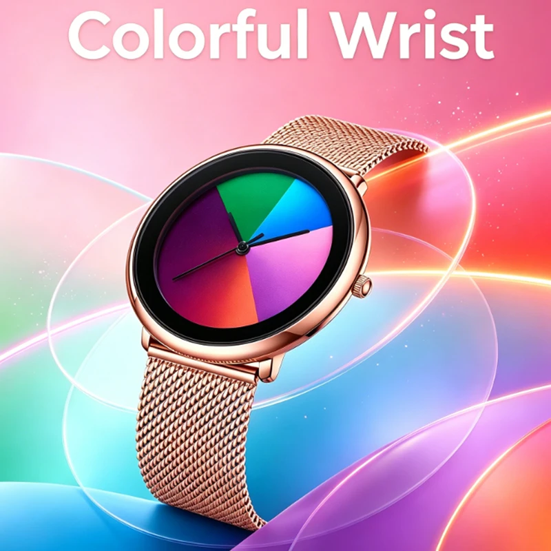 LIGE Elegant Fashion Rainbow Dial Woman Watch Casual Ultra-Thin Mesh Belt Lightweight Waterproof Ladies Decor Quartz Wristwatch