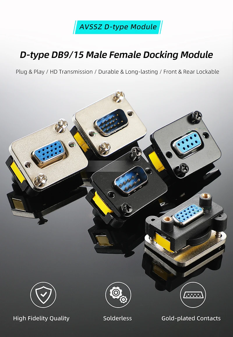 Typ D DB9/15 RS232 Serieller Port Männlich Weiblich Modularer Docking-Buchsenstecker Audio/Video 86 Panelmontage 9/15 Pin VGA-Datenbuchse – Detail 1