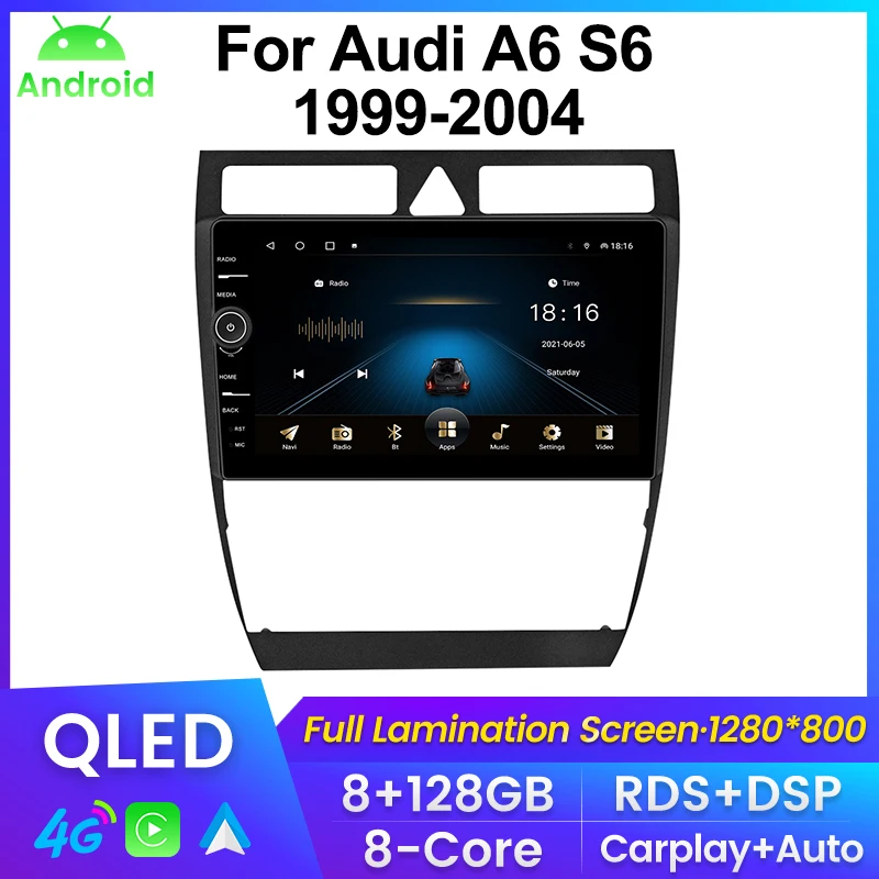 

QLED Screen Autoaudio Car For radio audi a6 c6 C5 1997-2004 S6 RS6 Multimedia Player GPS Navigation For Carplay Android Auto DSP